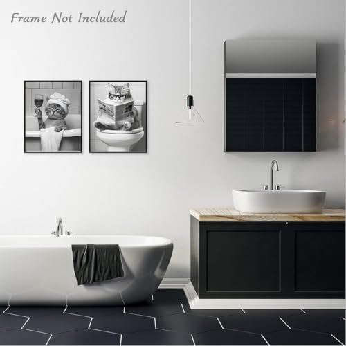 Lustige Katze Wandkunst 4Pcs Badezimmer Dekoration 5 Lustige Katze Wandkunst 4Pcs Badezimmer Dekoration - Image 5