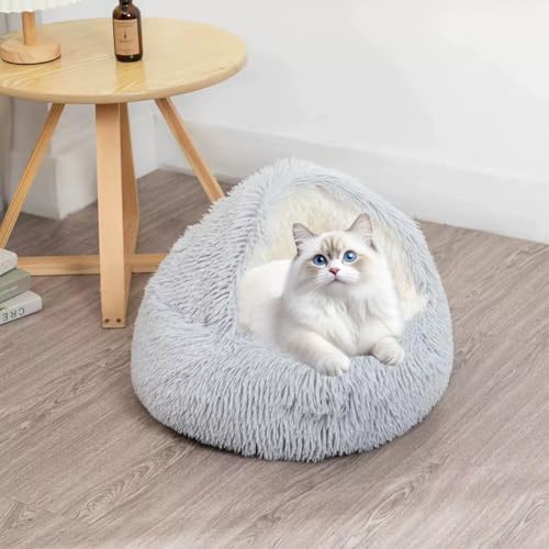 Katzenbett mit Kapuze, rund, grau 3 Katzenbett mit Kapuze, rund, grau - Image 3