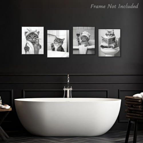 Lustige Katze Wandkunst 4Pcs Badezimmer Dekoration 4 Lustige Katze Wandkunst 4Pcs Badezimmer Dekoration - Image 4