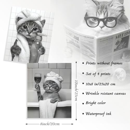 Lustige Katze Wandkunst 4Pcs Badezimmer Dekoration 6 Lustige Katze Wandkunst 4Pcs Badezimmer Dekoration - Image 6