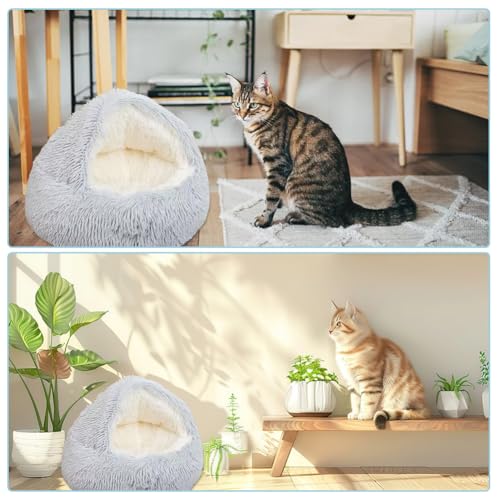 Katzenbett mit Kapuze, rund, grau 5 Katzenbett mit Kapuze, rund, grau - Image 5